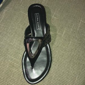 Black w silver wedges sandals